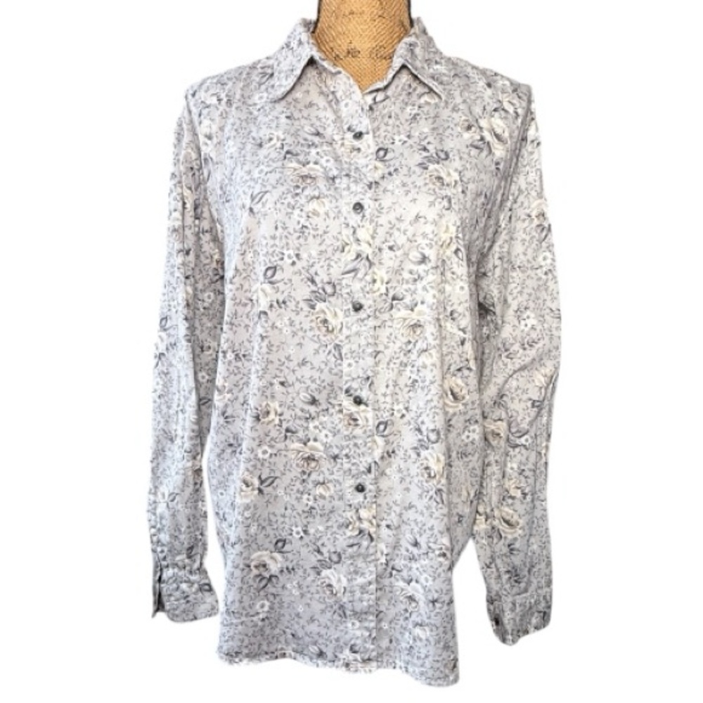 Woolrich light gray floral button-down shirt Women’s size XL | dd